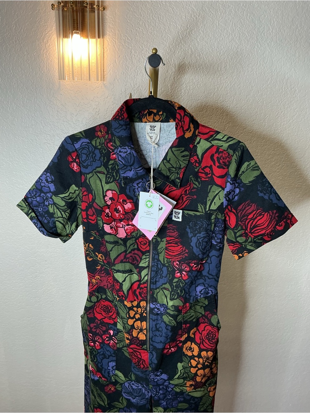 Lucy & Yak Floral Zip-Front Jumpsuit in Black, Red, Green, Blue - Picture 10 of 12